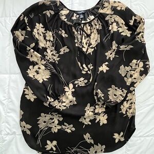 Chaps Sheer Top with Elastic Wrist Sleeves. Size M. EUC. Black and Tan.
